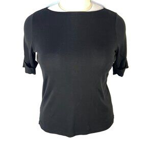 Lauren Ralph Lauren Top 1X Black Boat Neck Short Sleeve Cuffed Knit Cotton Solid